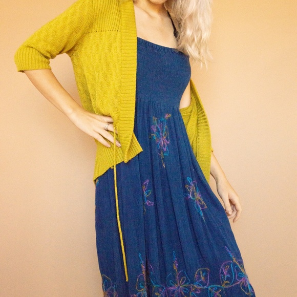 90s Rainbow Embroidered Smocked Summer Babydoll Dress - Picture 6 of 16